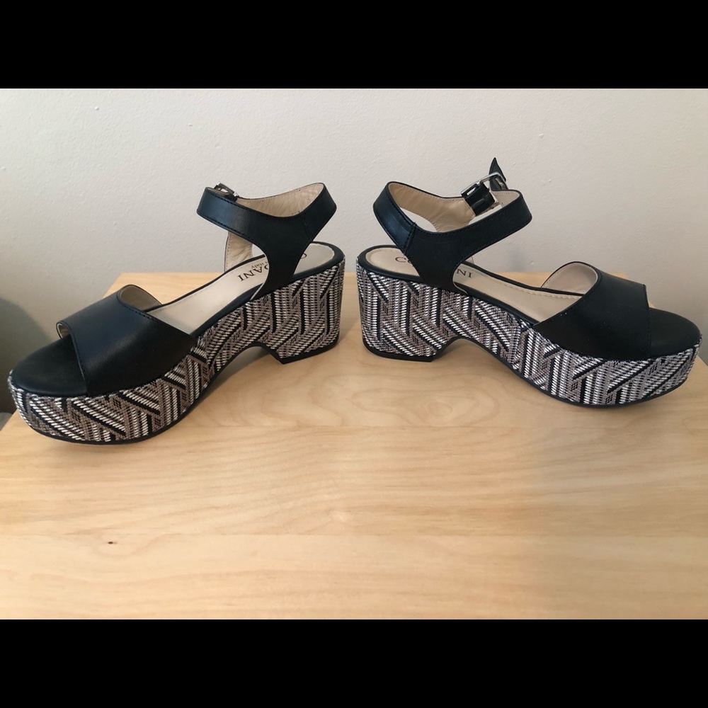 Black Italian Leather Platform Sandals - New